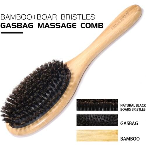 Hair Brush Natural Bamboo Handle Boar Bristles Anti-static Hair Scalp Paddle Hairbrush Gasbag Massage Comb Hair Care