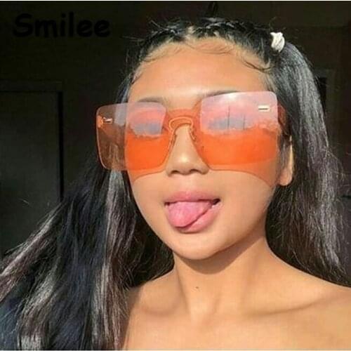 2020 Oversized One Piece Frameless Sunglasses Women Fashion Square Conjoined Sunglasses Men Candy Colored Glasses Oculos UV400