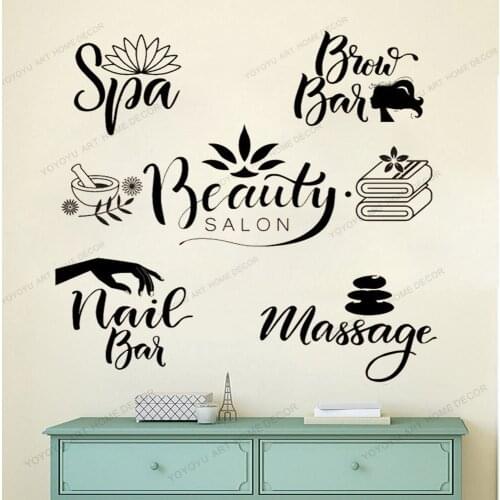 Spa wall decor massage Therapy Treat Beauty stickers Nail HairCare Decals Woman Lashes Skincare Hair Salon wall vinyl yw-640
