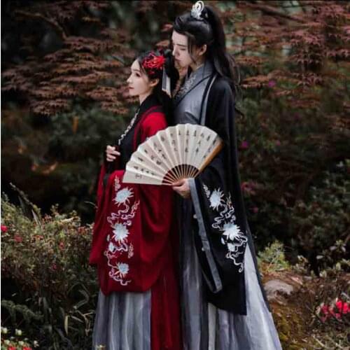 Hanfu Men/Women Chinese Traditional Dress Couples Carnival&Halloween Cosplay Costume Hanfu Jacket Red Black For Men/Women