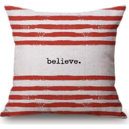 Vintage Red White Stripes Letter Print Home Decorative Pillows For Sofa Cotton Linen Nordic Throw Cushion Cover Case Car Pillow
