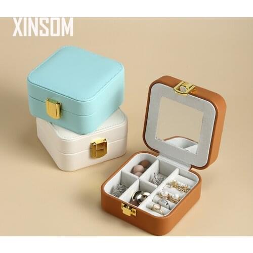 XINSOM Travel Jewelry Box Necklace Earrings Rings Mini Jewelry Packaging Display Box With Mirror Girls Gift Drop Shipping BX149