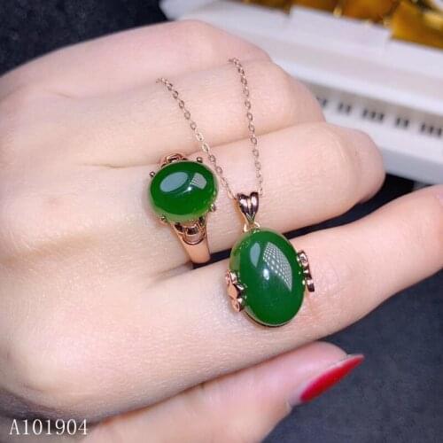 KJJEAXCMY boutique jewelry 925 sterling silver inlaid natural Hetian jasper gemstone female luxury pendant necklace ring set sup
