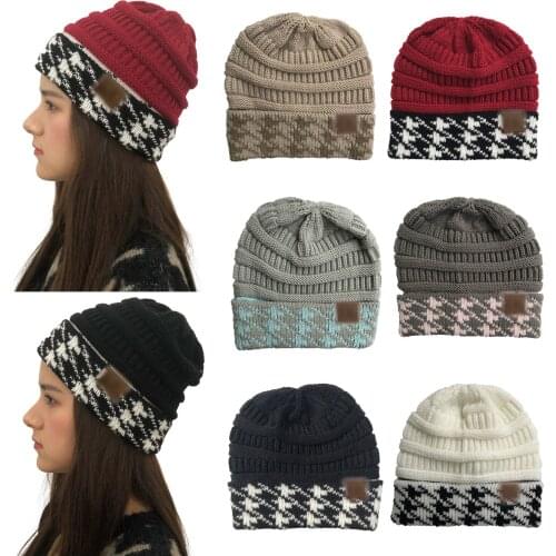Female Fashion Brand Patchwork Beanie Men Cap Women Winter Hats Houndstooth Crochet Knitted Ski Hat Skullies Warm Caps Lady 2020