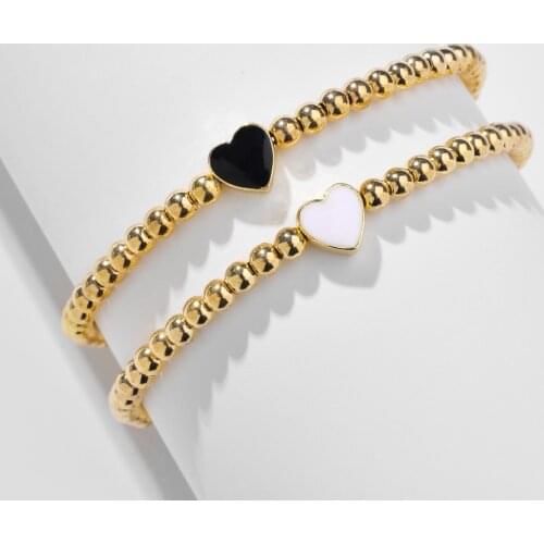 2 pcs CCB Beaded Enamel Heart Charm Bracelets for Women 2021 Trendy Designer Elastic Star Bangles Friendship Bracelets Wholesale