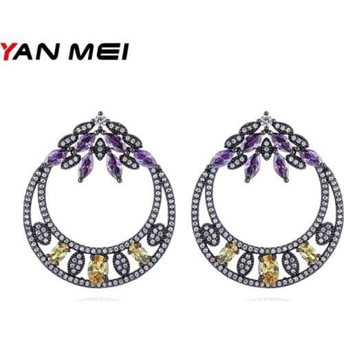 YANMEI Round Hollow Out Stud Earring For Women Cubic Zirconia Boucle D'oreille For Ladies YME6374
