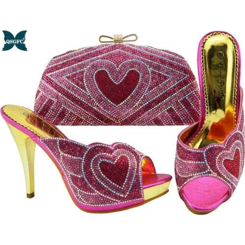 Fuchsia Color New Arrivals Italian design Shoes and Bag Set Decorated with Italian Shoes with Matching Bag for Women