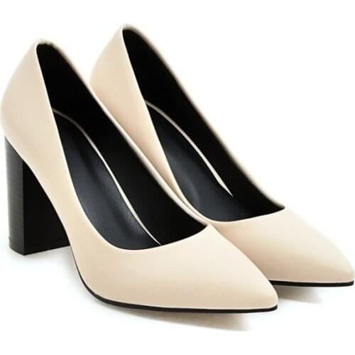 Big Size 9 10 11 12 ladies high heels women shoes woman pumps Sharp-toed thick-heeled shallow-mouthed single shoe