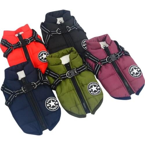 Winter Warm Pet Dog Jacket With Harness Large Waterproof Dog Clothes For Labrador Big Dog Coat Chihuahua French Bulldog Outfits