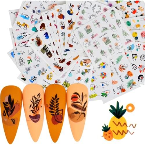 1 Sheet Black Russia Letter Flower Nail Art Sticker Label Tape Decals Black Abstract Panda Face 2021 New Nail Decora Accessories