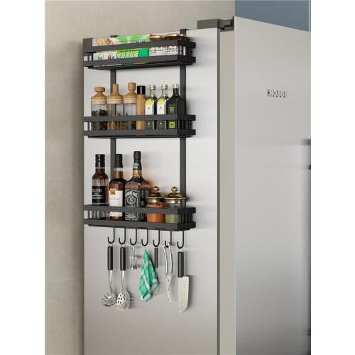 3 Tier Kitchen Refrigerator Storage Rack Fridge Seasoning Organizer Hang Shelf Including-7-Hooks
