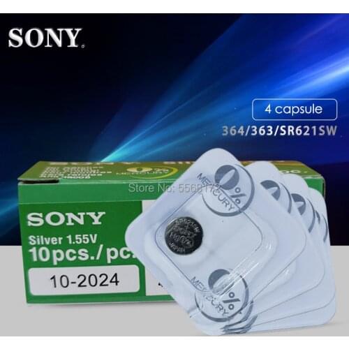 4pcs For Sony 1.55V 364 SR621SW V364 SR60 SR621 AG1 Watch Battery Silver Oxide Button Coin Cell Batteries Single grain packing