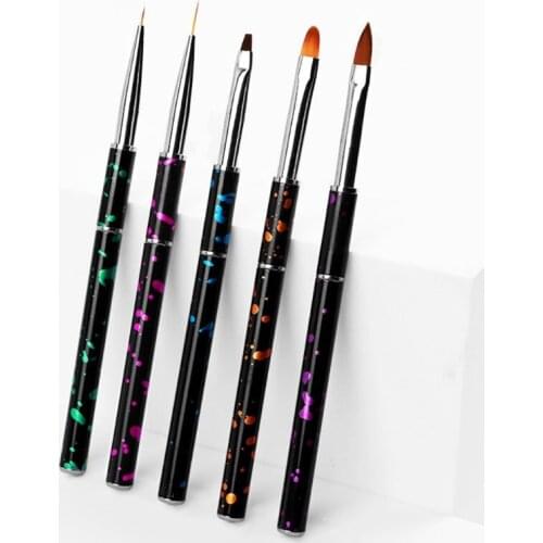 5Pcs Painting Pen Set Professional Manicure UV Gel Plosh Brush Nail Art Linner Phototherapy Tool with Crystal Handle