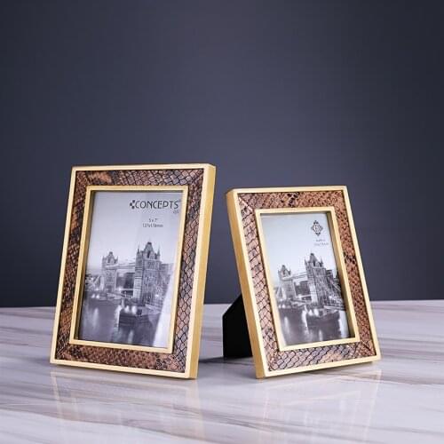 6/7 Inch Modern Simple American Style Leather Metal Photo Frame Living Room Ornaments