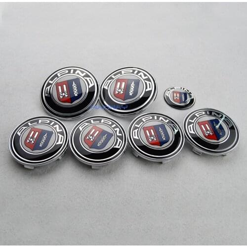 7pcs/lot For ALPINA Front Bonnet Emblem Car Steering Wheel Cap Wheel Hub Cap Head Hood Logo Badge/Trunk Emblem Cover for bmw