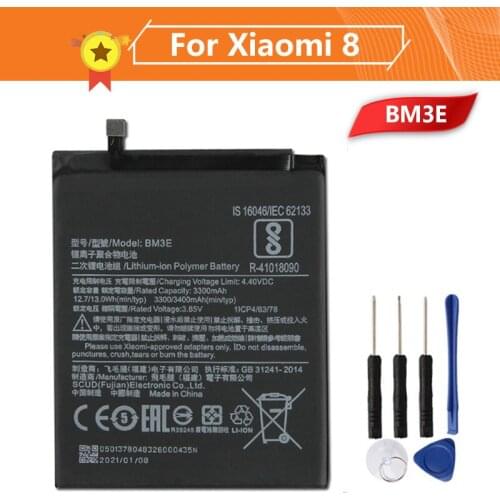 Xiao Mi Xiaomi BM3E Phone Battery For Xiao mi 8 MI8 M8 3400mAh BM3E Original Replacement Battery + Tool