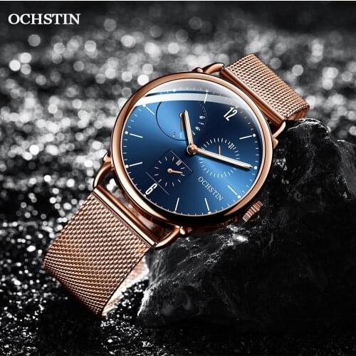 OCHSTIN 2021 Quartz Watches Stainless Steel Strap Men‘s Wristwatch Waterproof Male Quartz Clock Luxury Relogio Masculino GQ6128