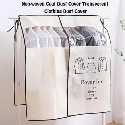 Clothes Suit Coat Dust Cover Non-woven Fabric Case Transparent Clothing Dust Cover For Household Hanging-type Wardrobe Organizer