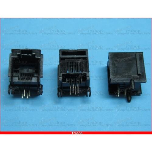 30 Pcs Black 6P4C With flange Side entry Modular Network PCB Jack Connector