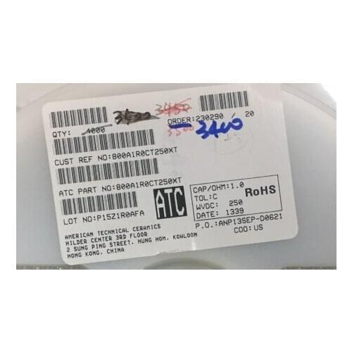 800A1R0CT250XT Chip high frequency capacitor ATC O505 0.5x0.5 1PF 250V