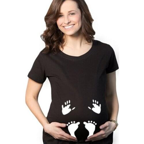 Baby Footprint Maternity T-Shirts Blouse Casual Short Sleeve Tops Tees for Pregnant Women Clothing Plus Size for Photo shoot