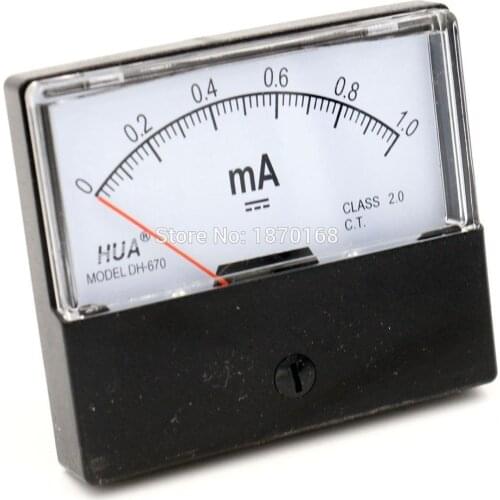 DH-670 DC 0-1 mA Rectangular Ampere Needle Panel Meter Gauge Amperemeter Class 2.0 DH670