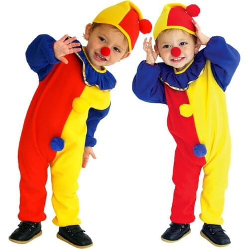 Flannel Purim Cute Naughty Clown Costume Unisex Kids Rompers Pajamas Cosplay Halloween Carnival Party Fancy Dress