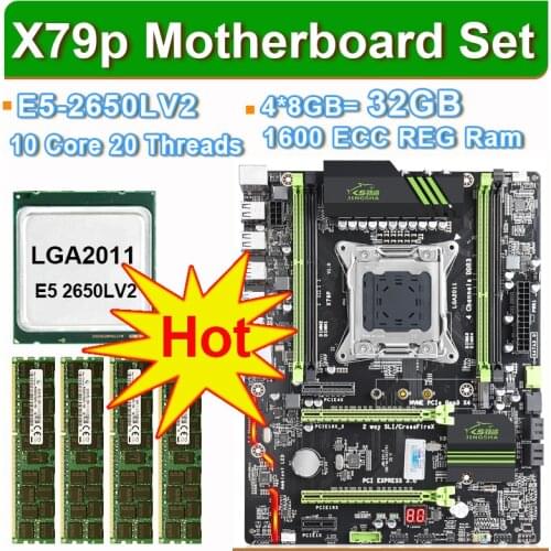 JINGSHA motherboard with LGA2011 combos Xeon E5 2650LV2 CPU 10 cores 20 threads 4pcs x 8GB = 32GB memory DDR3 ECC RAM 1600Mhz