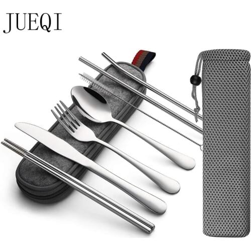 Reusable Silverware with Metal Straw Spoon Fork Chopsticks Drinking Straws Dinnerware Set Travel Camping Cutlery Set