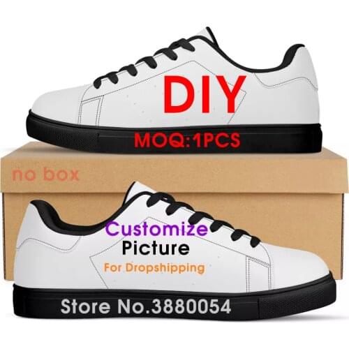 Fashion Men PU Lenther Shoes Custom Image Logo Casual Sneakers Male Teenager College Footwear DIY Wholesale Dropshipping