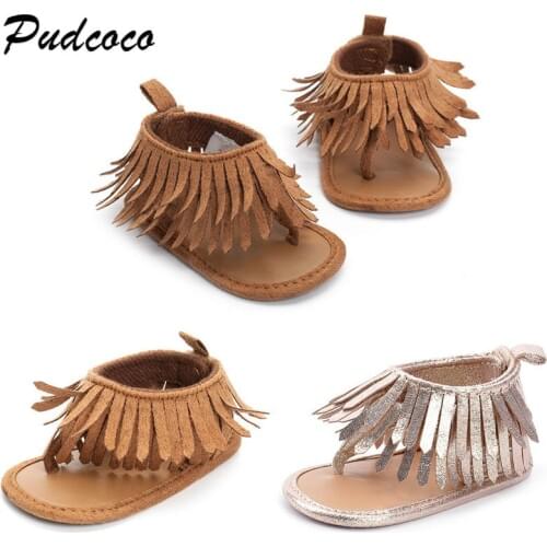 Pudcoco Fashion Baby Girls Leather Sandals Fringe Shoes Toddler Infants Girl Summer Tassel Flat Sandals Sizes 0-12M