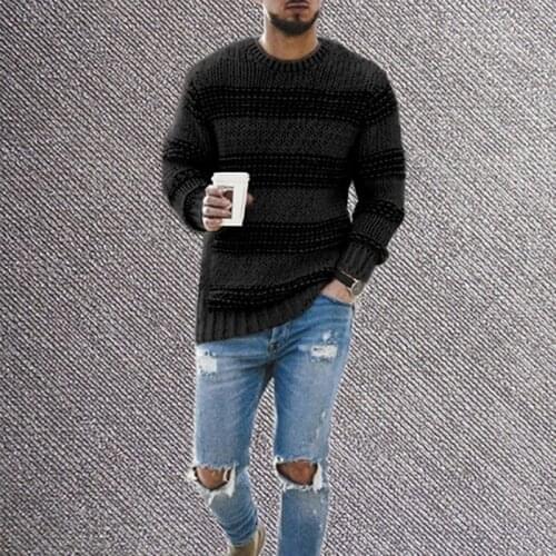 Mens Streetwear Pullovers Autumn Winter Thermal Office Sweater Long Sleeve Patchwork Clothes Knitted Casual Male Fleece Sweater