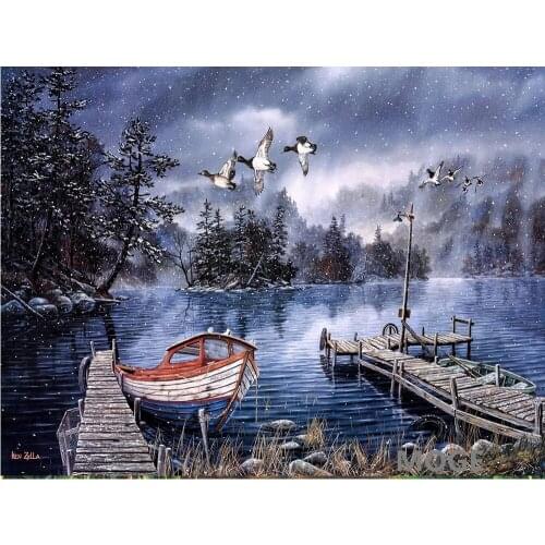 Snowflakes, boats, lake DIY Diamond Painting Kit bird Diamond cross Stitch Rhinestone Mosaic Painting Hall Hanging Murals