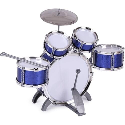 Children Kids Jazz Drum Set Musical Instrument Toy 5 Drums with Small Cymbal Stool Drum Sticks for Boys Girls Muilti Color