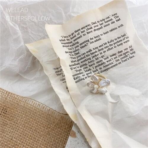 New Fashion Korean Vintage Retro Design Freshwater Floral Shape Pearl Finger Rings High Quality Women Jewelry