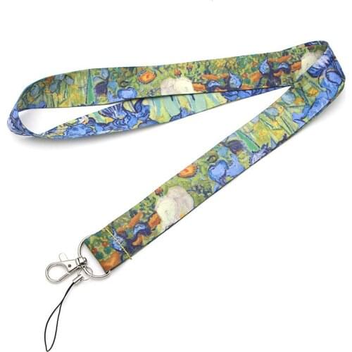 ZF648 1pcs Van Goghs Oil Painting The Starry Night Creative Lanyard ID Lanyards Phone Rope Key Lanyard Neck Straps Accessories