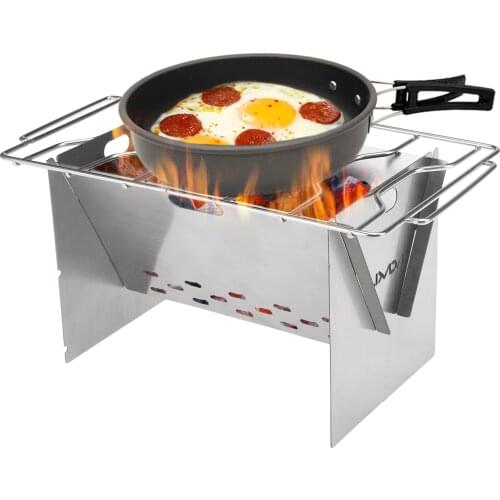 Lixada Camping Wood Burning Stove Outdoor Portable Folding Stainless Steel Backpacking Cooking Stove with Grill Plate and Bellow