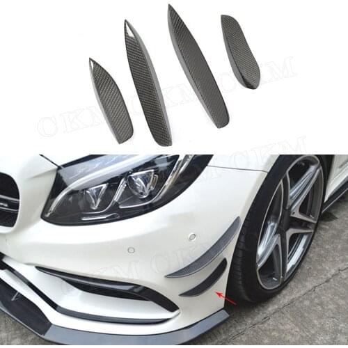 C Class Carbon Fiber Front Bumper Side Spoiler Fins Trims for Mercedes Benz W205 C63 AMG C200 C260 C300 Sedan Coupe 15-17