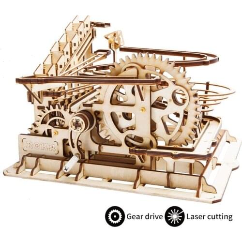 Robotime DIY Waterwheel Coaster | Wooden Model Building Kits Assembly Toy | 4 Kinds Marble Run Game For Children Adult LG