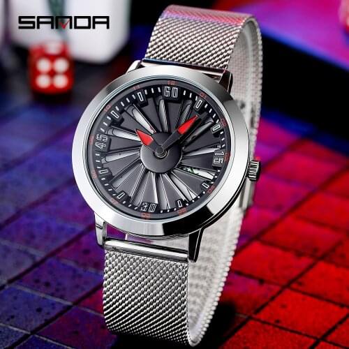 Sanda Mens Watches Spin Car Dial Quartz Watch For Men Rims Hub Watch Luxury Casual Waterproof Fashion sport Wristwatch Tire 2020