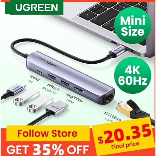 UGREEN USB C Hub Mini Compact USB Type C 3.1 to 4K HDMI RJ45 PD USB 3.0 Adapter USB C Dock for MacBook Air Pro 2020 PC USB HUB