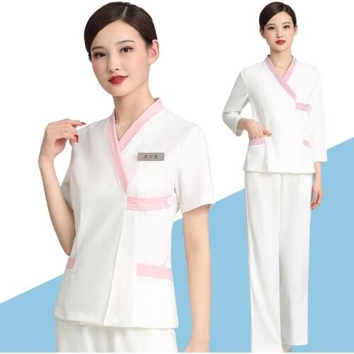Short Sleeve Work Clothes Womens Spa Work Suit Ktv Clothes Uniforme Coffee Waiter Uniform Women Clothing Hairdresser