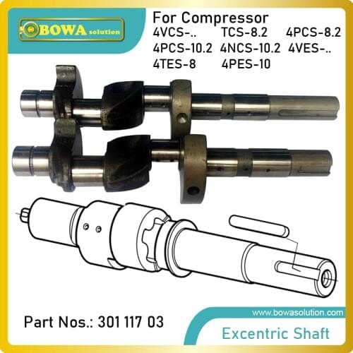 Excentric shaft is designed for recipricating compressors, interchangeable with TCS8.2, 4PCS10.2 or 4NCS10.2s crankshaft