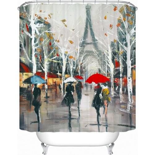 Painting Watercolor rainy day Paris Impression Tower waterproof Bathroom Shower curtain