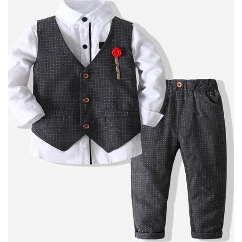High Quality Boys Host Dress Suits Kids Gentleman Clothes 3 Piece Suit Childrens Clothing Long Sleeved Shirt Vest Trousers Sets