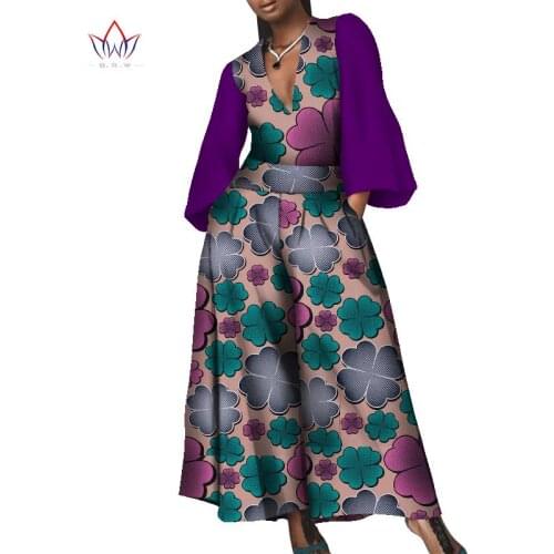 Plus Size Wide Leg Africa Cotton Wax Print Romper Bazin Riche Deep V-neck Jumpsuit Dashiki Elegant Africa Clothing WY7773