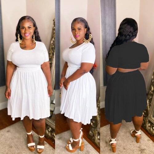 Plus size sets club outfits t shirt + Pleated skirts white black 2 piece sets Casual Tracksuit clothing Dropshipping XL~5XL