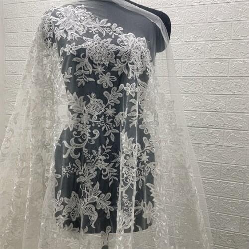 2020 LFY New Style Off white Beige Gorgeous Floral Mesh Embroidery Bride wedding dress lace fabric Africa gown dress fabric