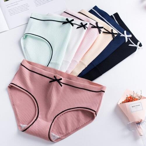 3Pcs Women Cotton Panties Ladies Solid Colors Underwear Breathable Lingerie Sexy Bow-knot Comfort Female Briefs Panties Women
