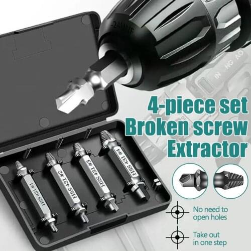 4 PCS Damaged Screw Extractor Drill Bit Set Stripped Broken Screw Bolt Remover Extractor Easily Take Out Demolition Tools